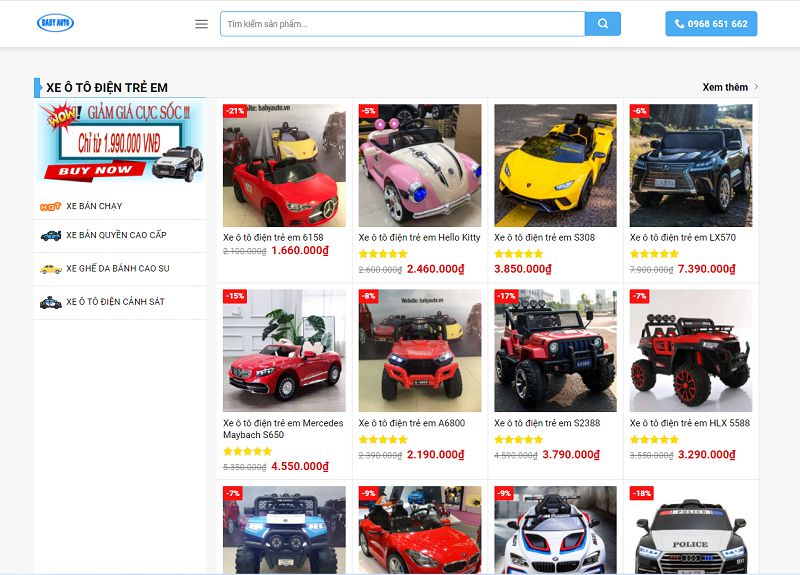 Giao diện website Baby auto - Thế giới xe ô tô điện trẻ em